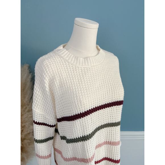 Sonoma Stripe Crewneck Sweater Size Medium Cozy Pullover - Picture 2 of 6